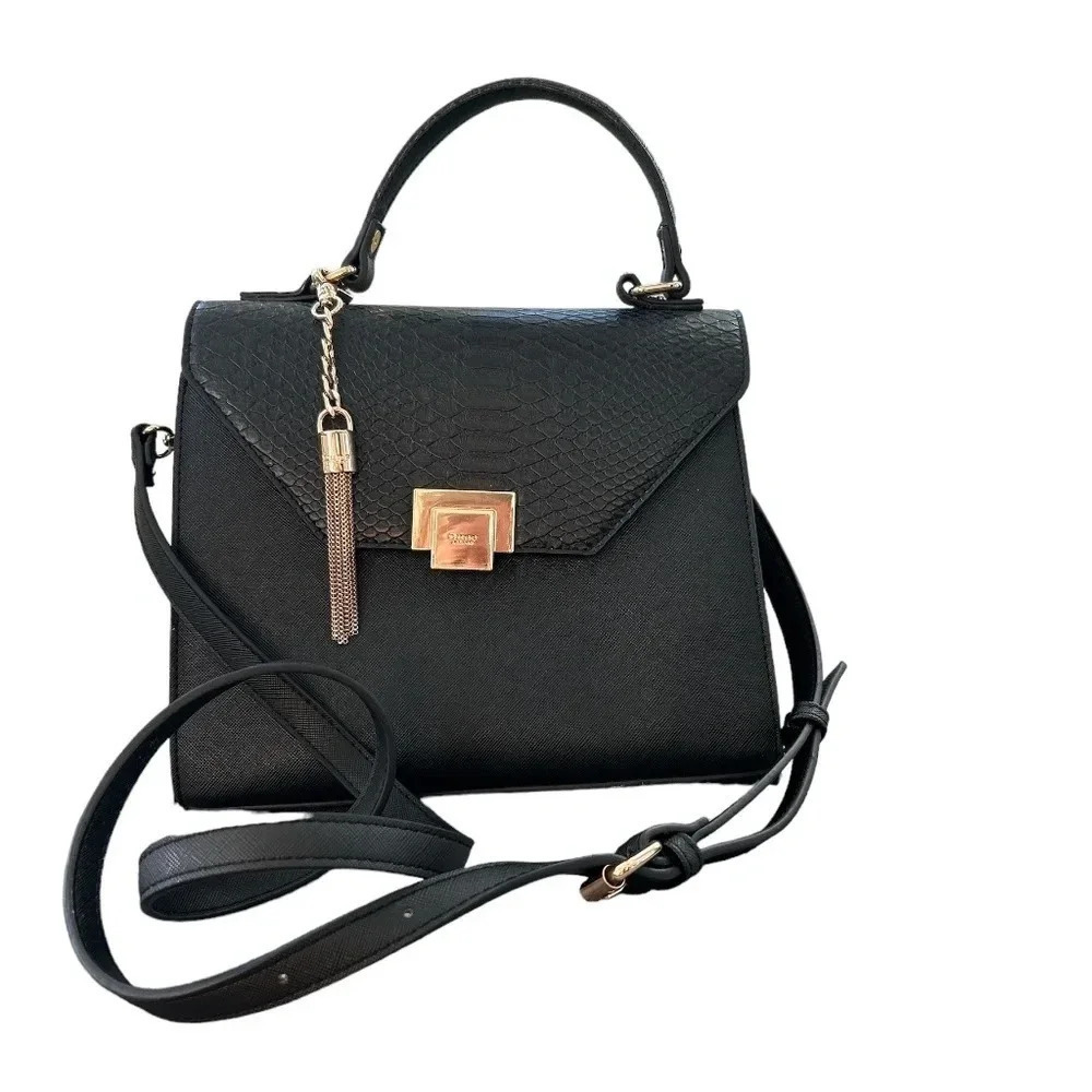 Dune London Women's Black Textured Purse e/ Top Handle and Adjustable Strap